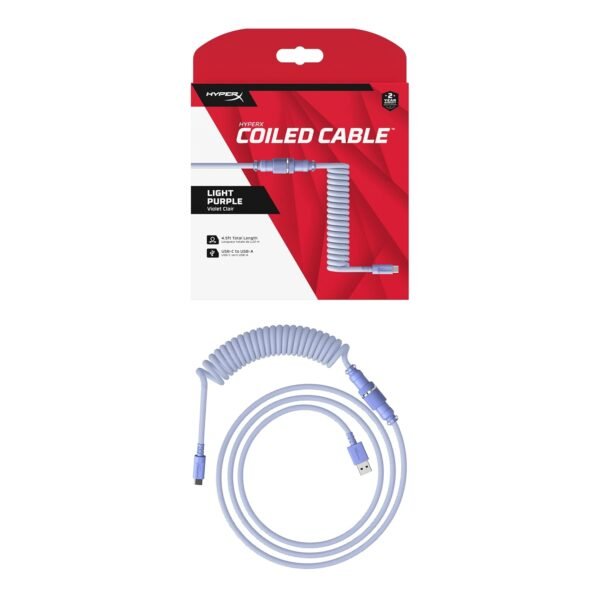 HyperX Coiled Kabel – Ljuslila – USB‑C till USB‑A – 5‑pin Aviator – Snygg & hållbar design - Bild 4