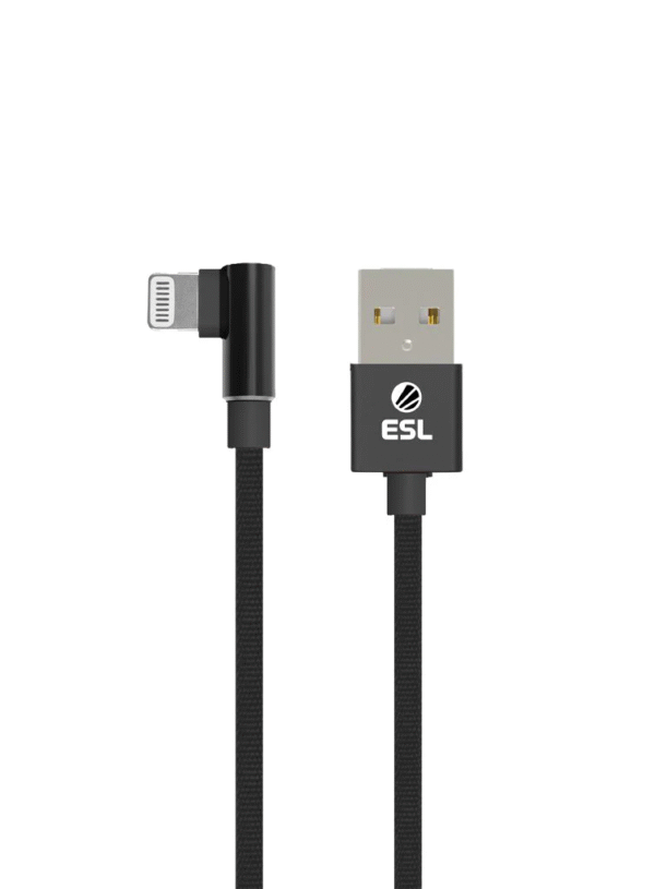 ESL Gaming Kabel 2st – USB A till Lightning – 1 m – Vinklad (L‑formad) kontakt – iPhone/iPad – Flätad & tålig